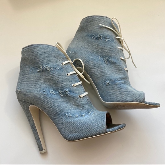 Off-White Virgil Abloh Distressed Denim Booties 37 - Picture 9 of 10